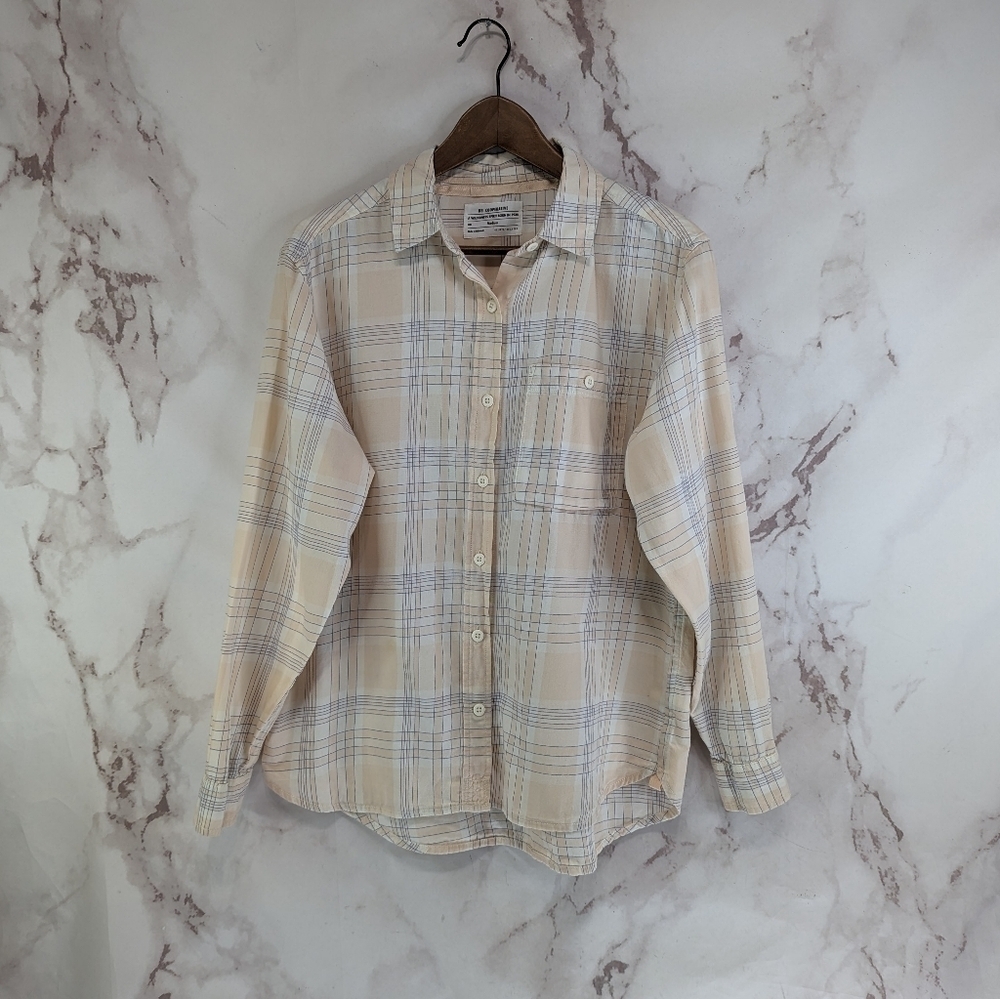 REI Shirt Womens Medium Pink Button Up Long Sleeve Cotton Plaid Co Up